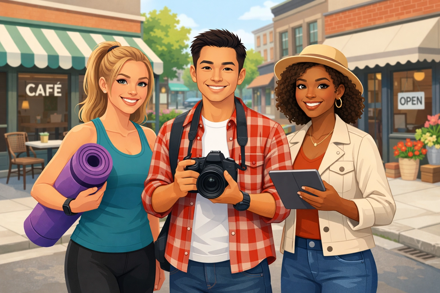 Three micro-influencers representing fitness, food, and lifestyle niches in local community