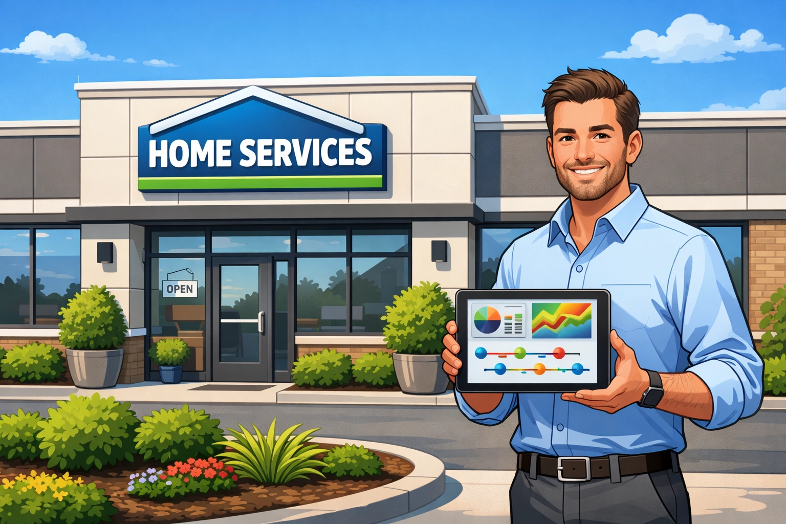 Local service business owner tracking credibility metrics and customer engagement data