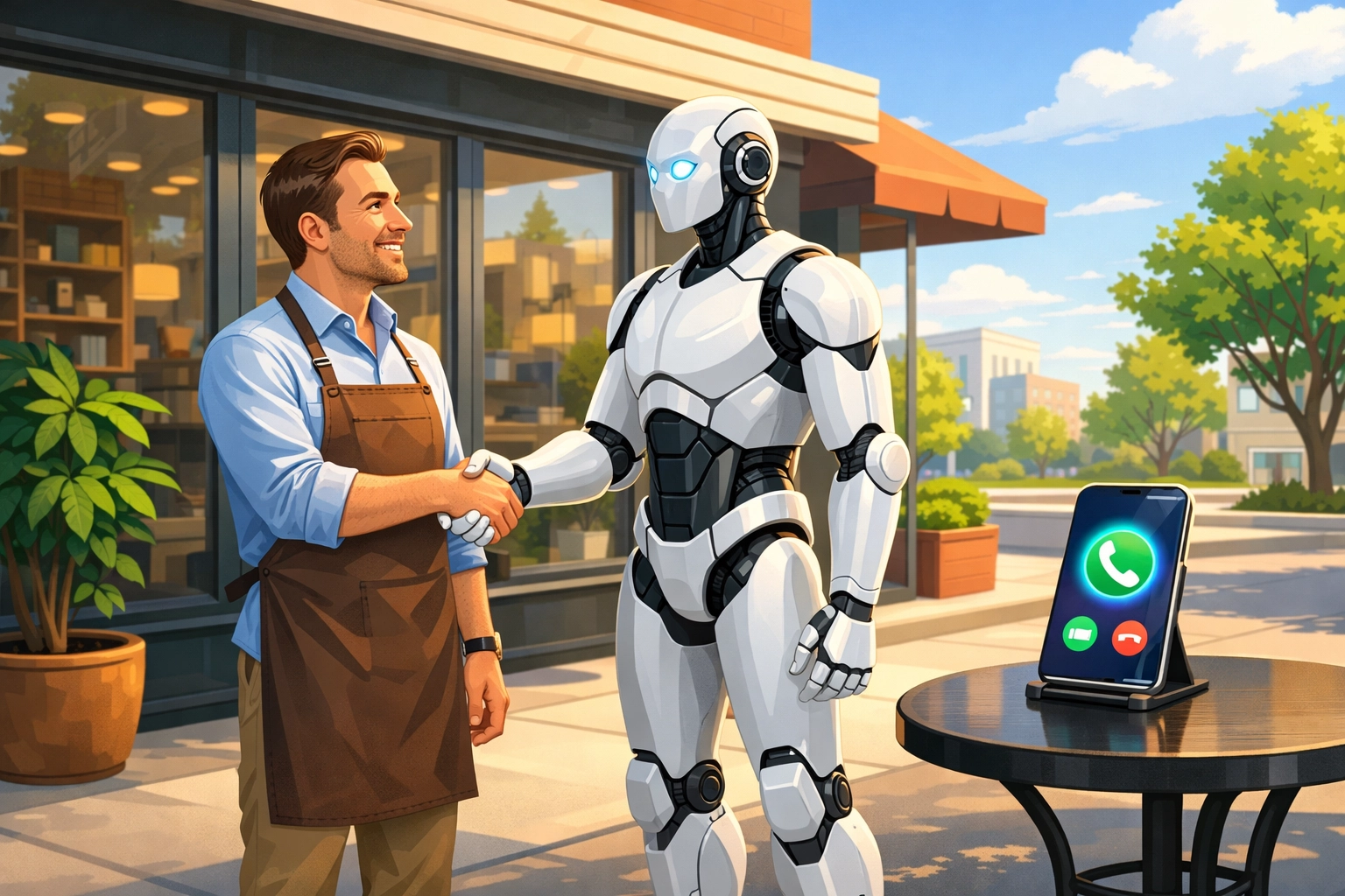A local business owner partnering with an AI assistant to generate new customer leads and phone calls.
