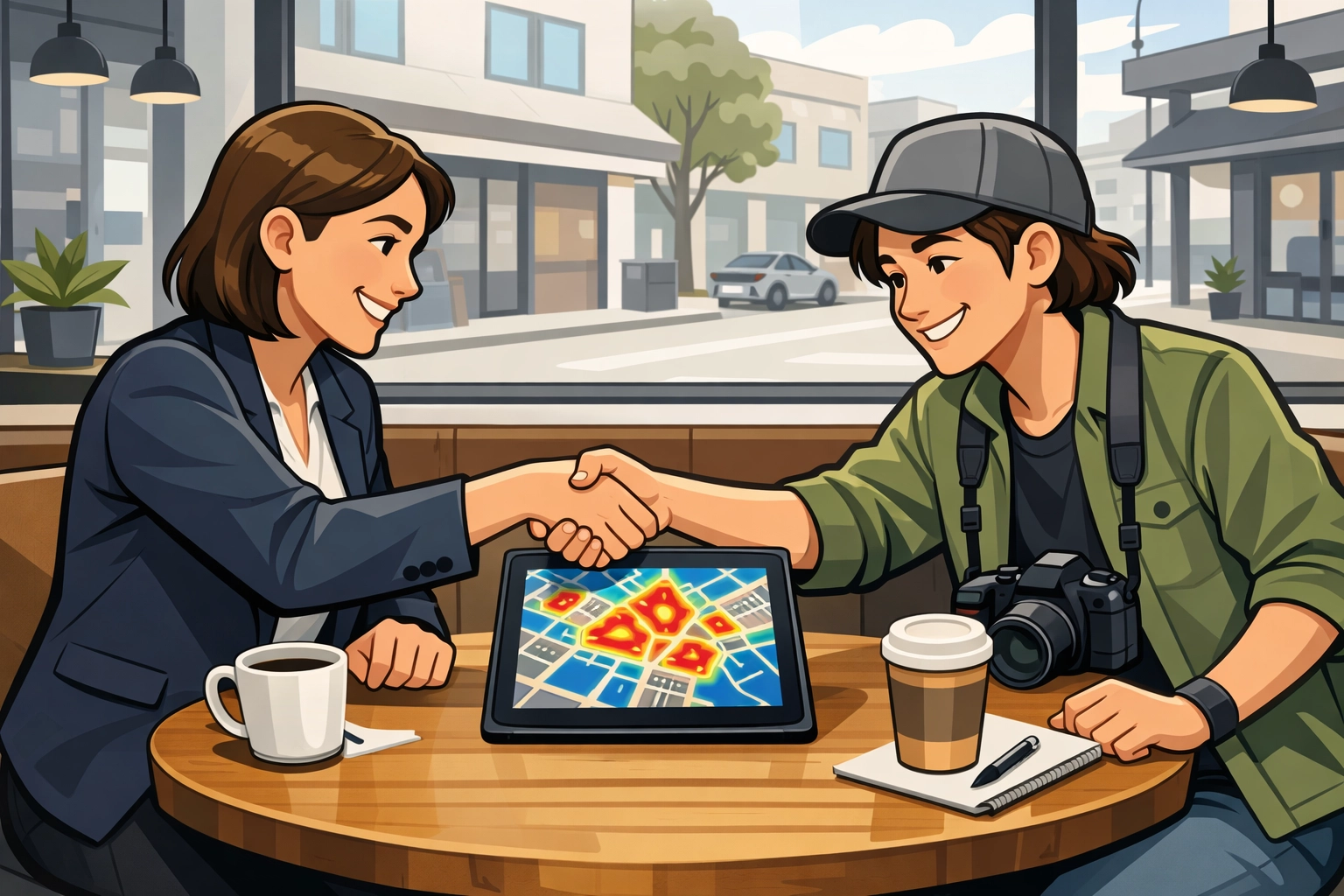Business owner and creator planning local marketing strategy with a digital marketing agency for small business.