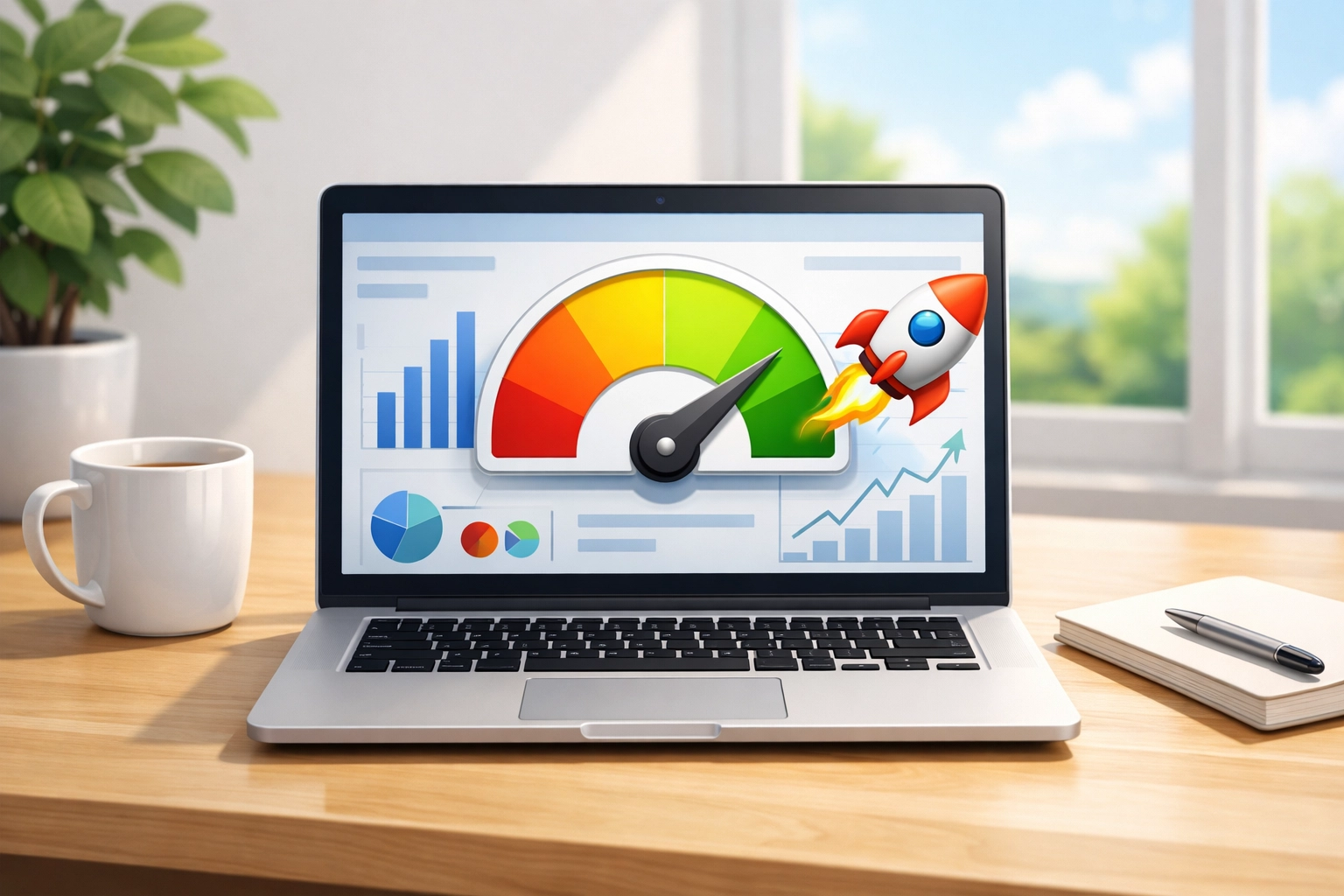 Digital dashboard showing optimized website speed and technical SEO performance.