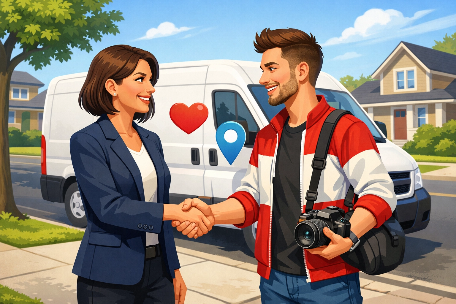 Home service business owner shaking hands with a local micro-influencer to drive high-intent leads.