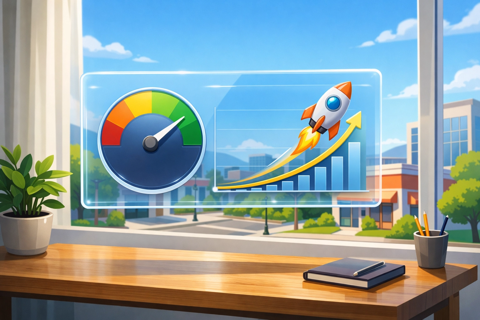 A digital marketing dashboard displaying high conversion rates and reduced ad waste for a local business.