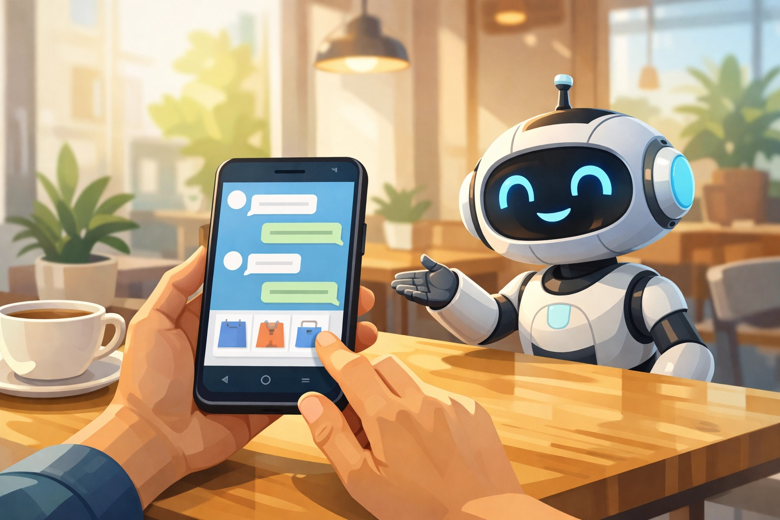 Person using an AI shopping assistant on a smartphone for personalized product advice.