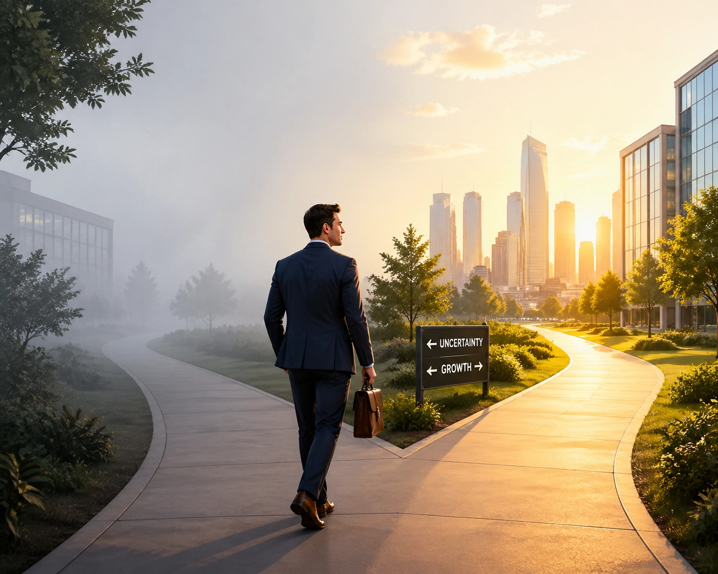 Business owner choosing the clear path of causal inference over a foggy path of data correlation.