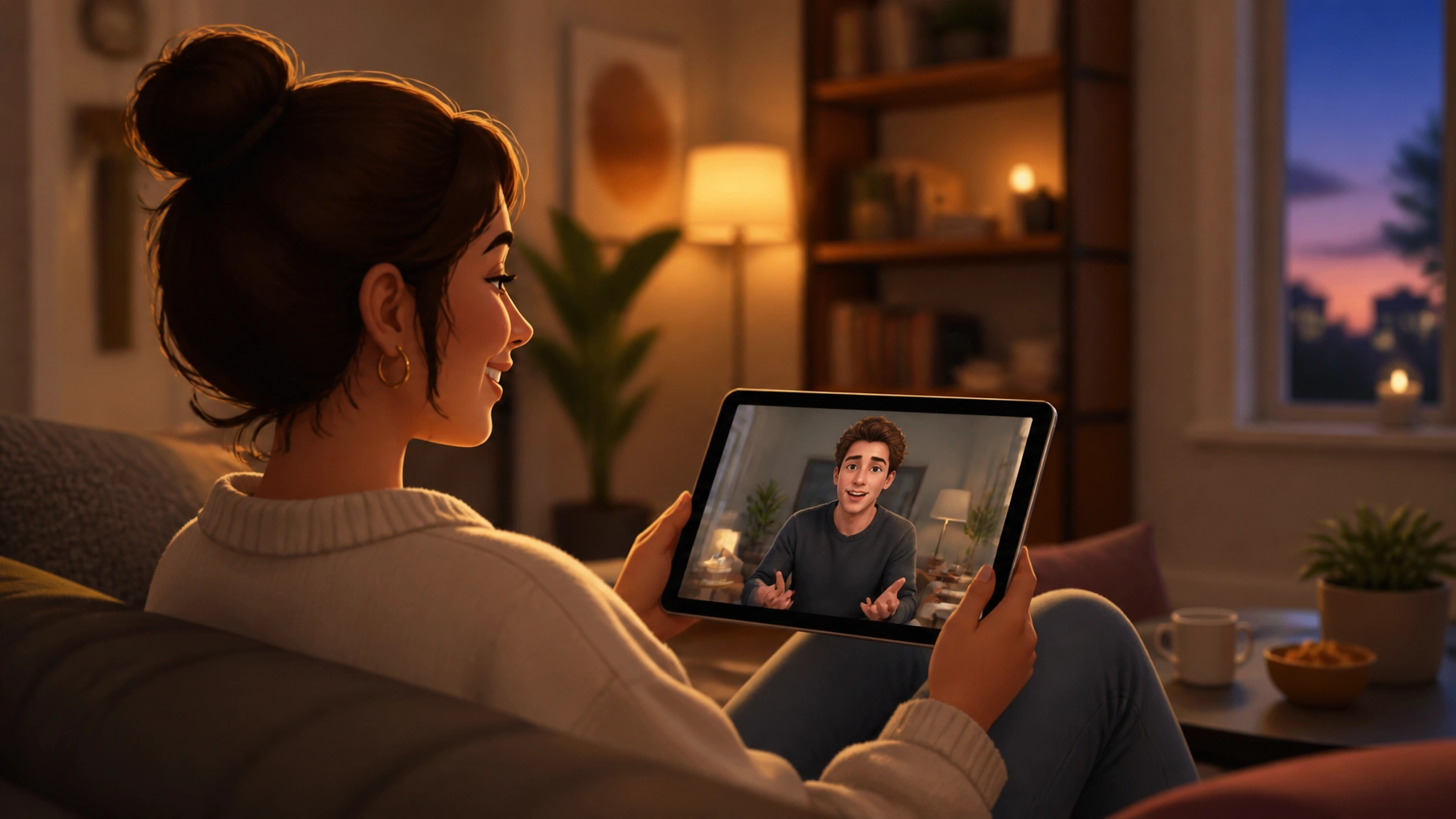 Woman using tablet demonstrating parasocial connection with creator and influencer marketing.