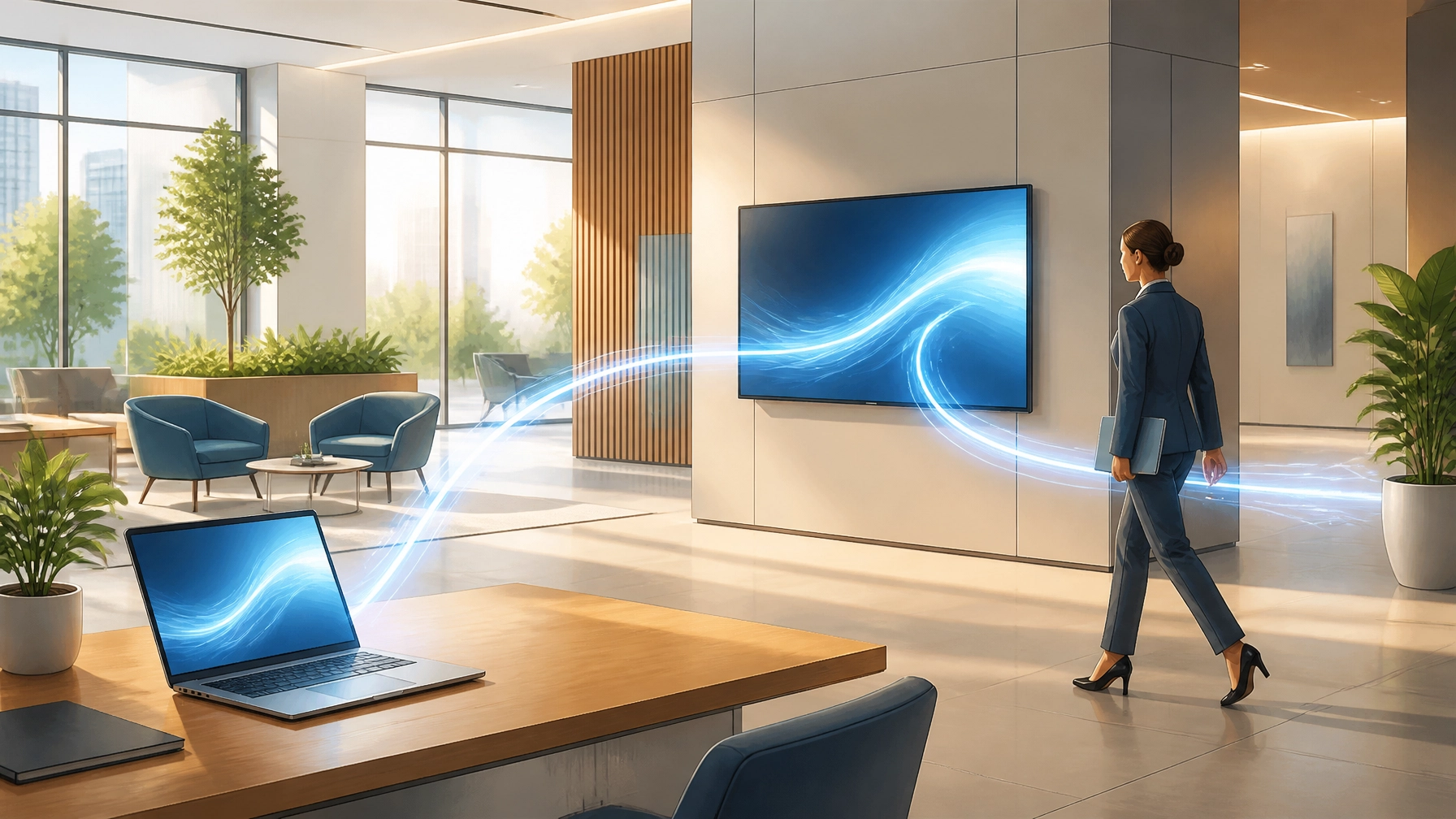 Modern office environment with ambient intelligence and digital workflows