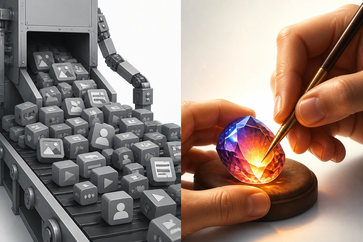 A visual representation of human creativity winning over robotic AI slop.