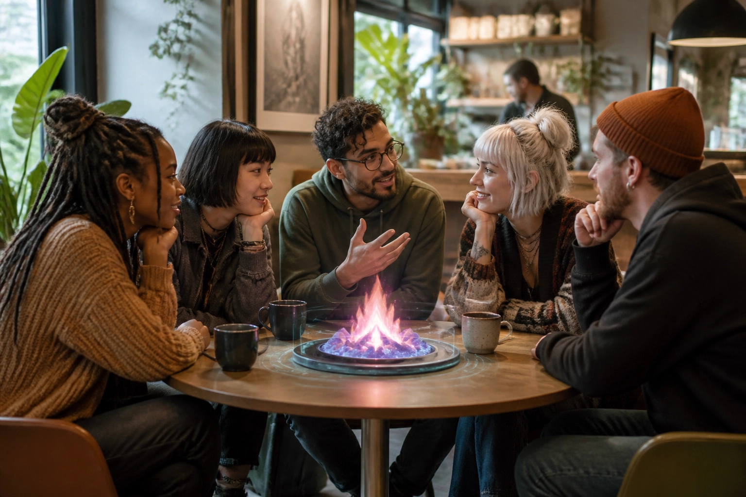 A diverse group of people engaging in a niche community setting.