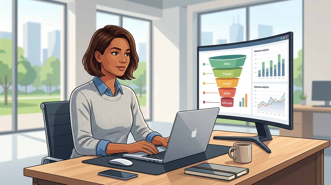 Modern digital marketing dashboard showing customer lifecycle funnel Modern digital marketing dashboard showing customer lifecycle funnel