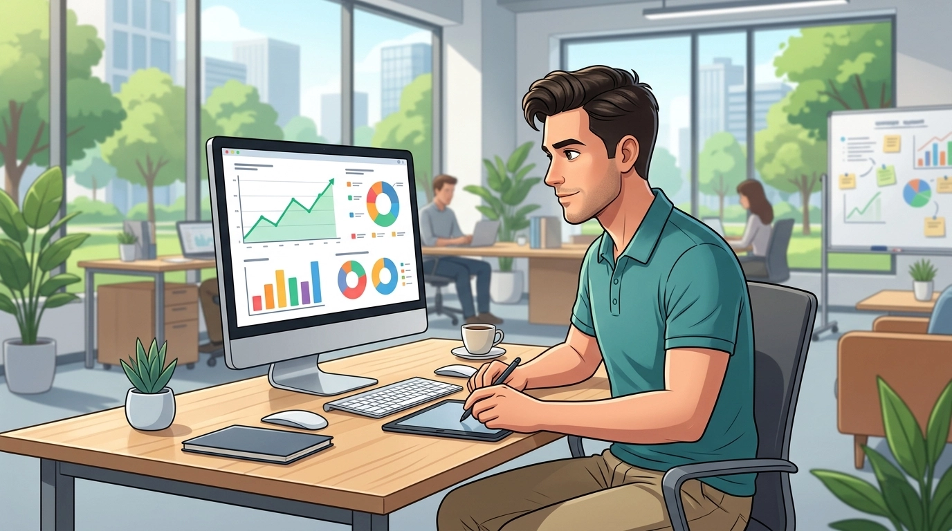 Ecommerce manager analyzing customer sentiment and engagement graphs