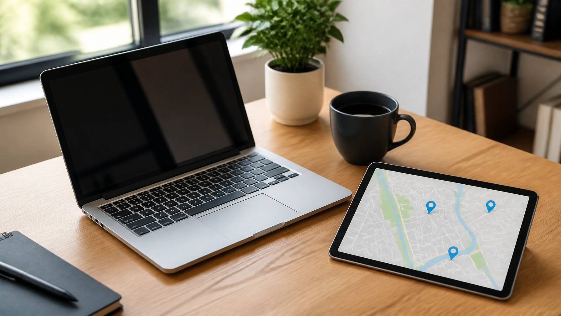 A tablet showing a local map and business locations, representing a clear user path to service