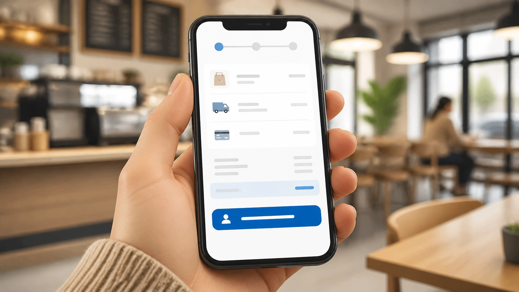 Smartphone displaying e-commerce checkout process and “Arrives by” dates, reducing Hesitation Gap.