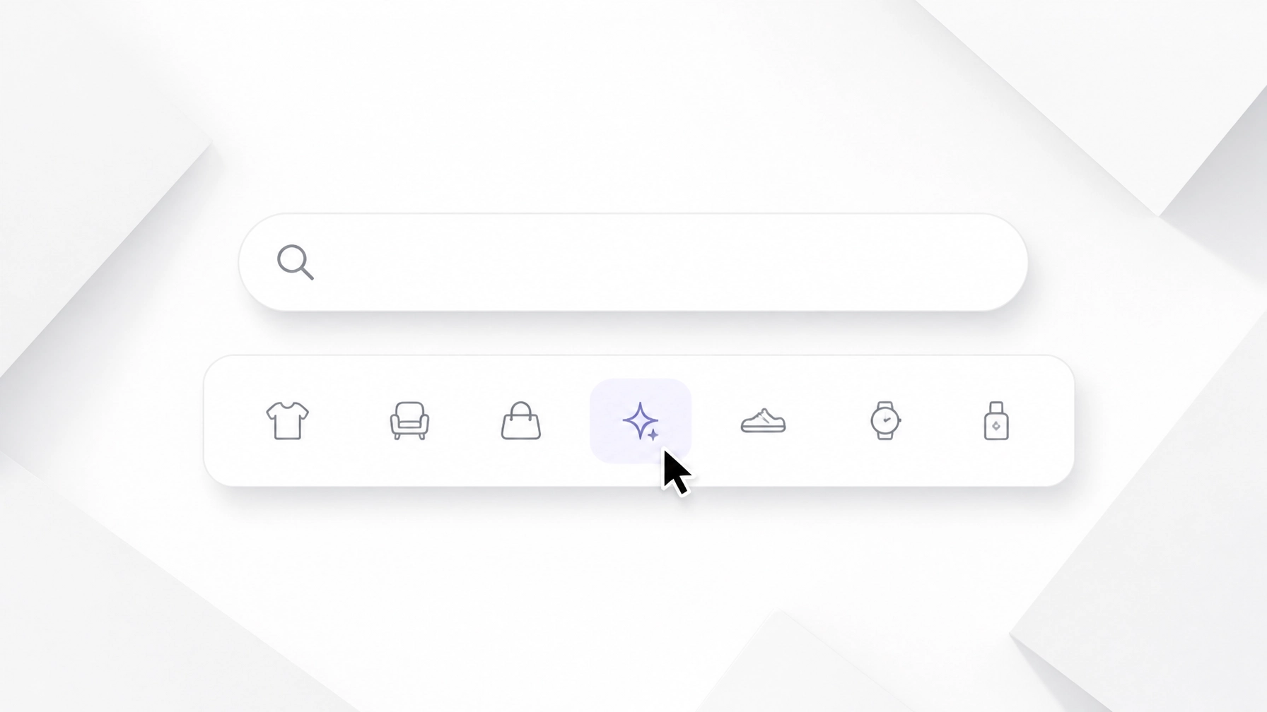A minimalist search bar and category menu representing a frictionless user interface.