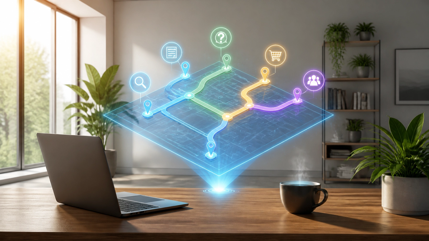 Digital map interface and icons illustrating discoverability management strategies.