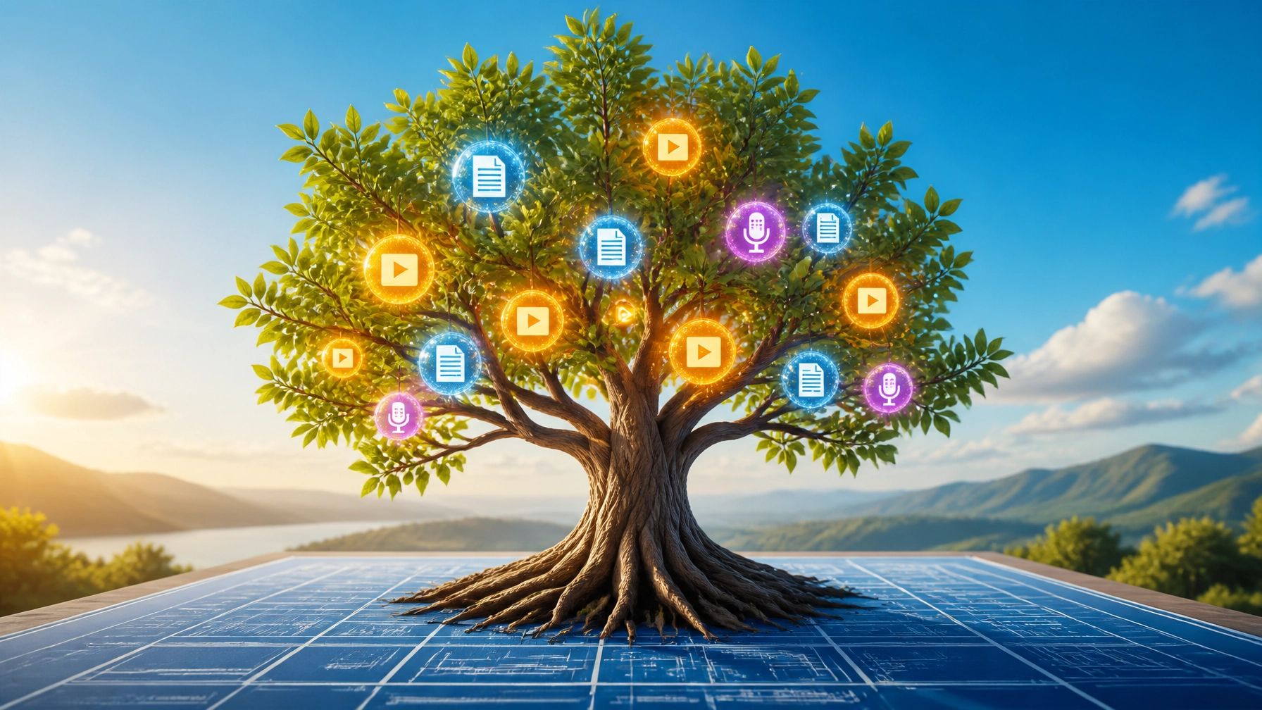Data insights and analytics visualized as a flourishing tree, representing strategic decision making and business growth.