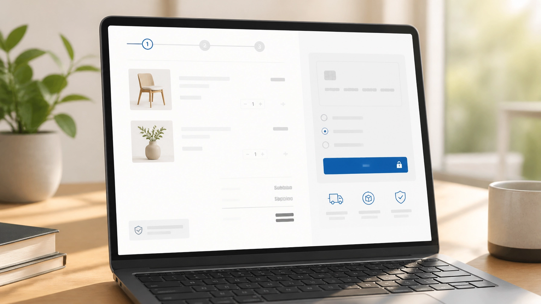 Close-up of a clean minimalist e-commerce checkout interface