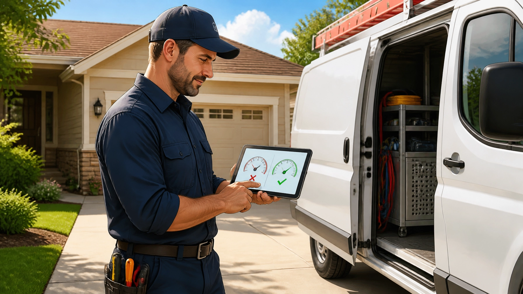 A home service professional evaluating lead quality on a tablet