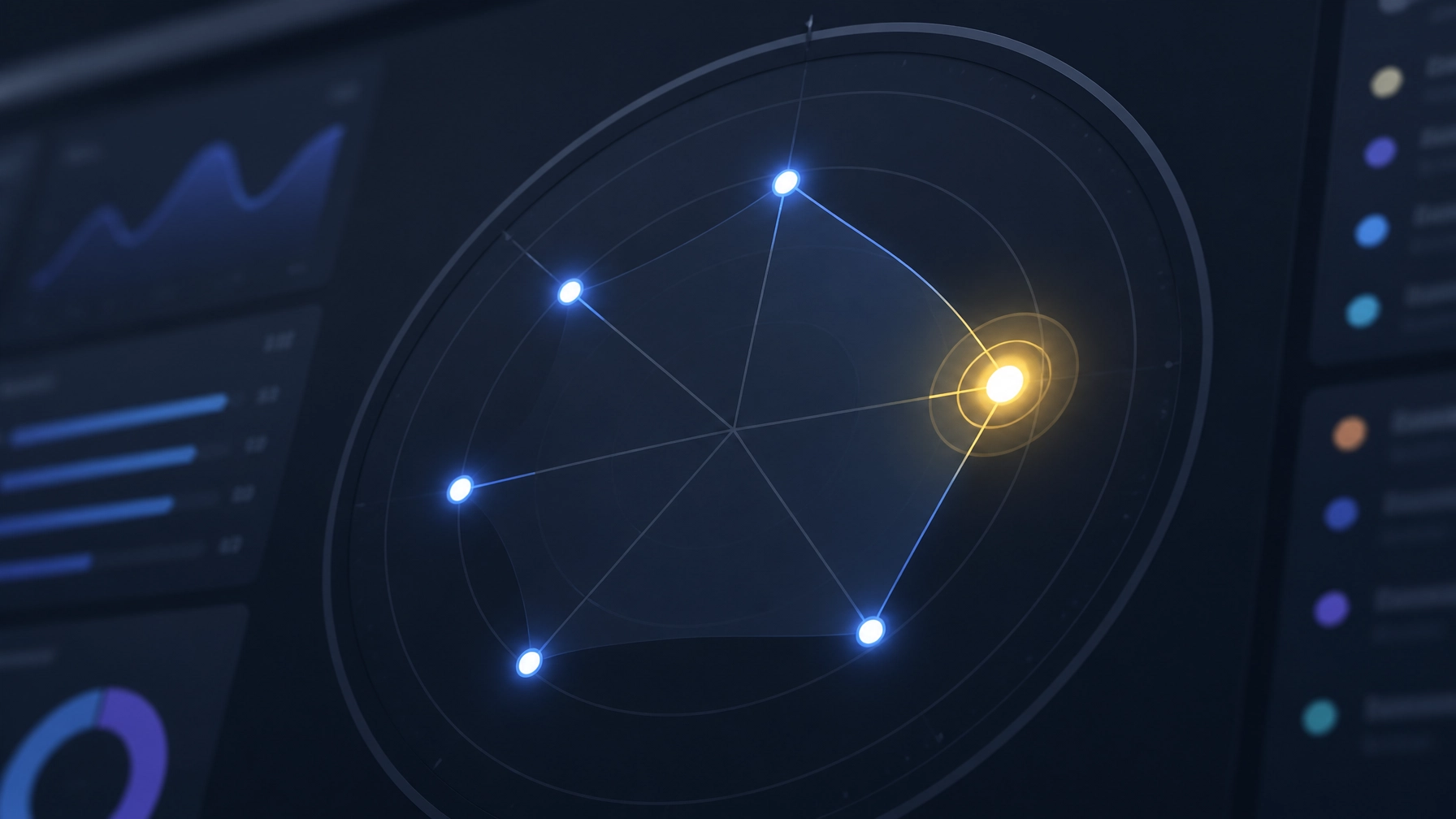 A minimal analytics dashboard showingGlowing pings of search intent signals