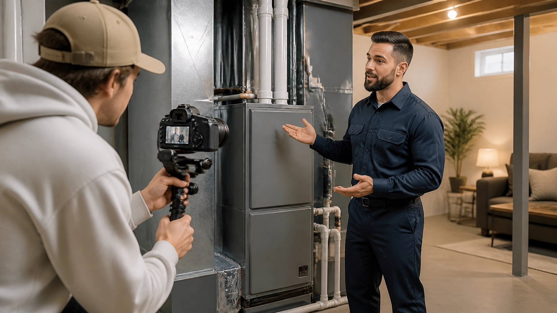A local creator and technician collaborating naturally on a video