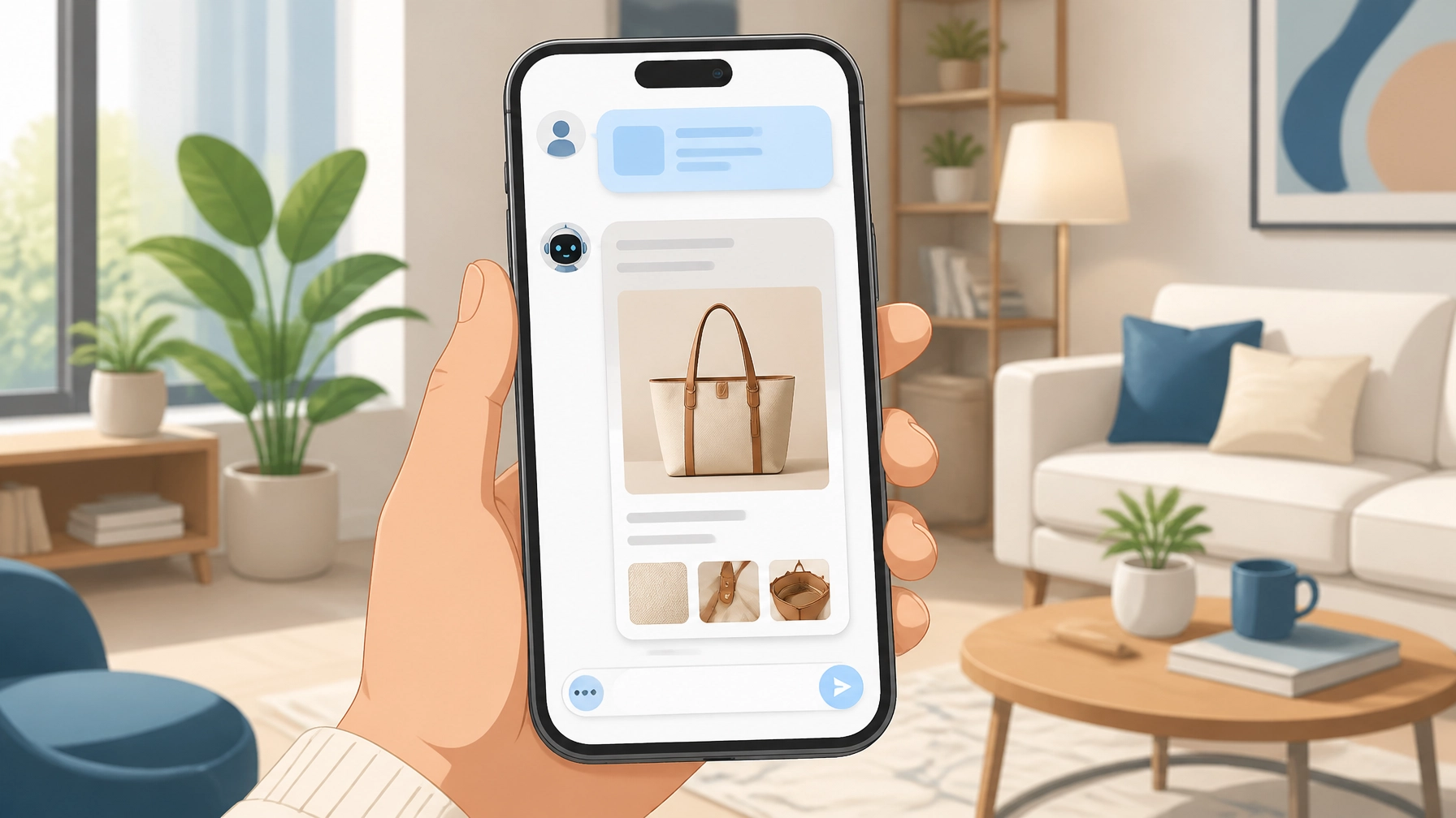 An AI assistant recommending a specific brand's product with a clear source citation link on a smartphone