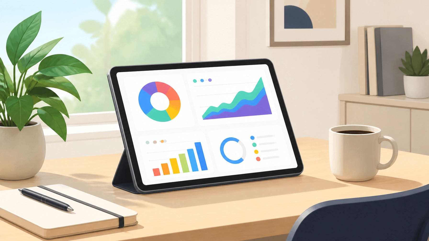 Tablet displaying data charts and graphs illustrating personalization and data clarity for customer trust.