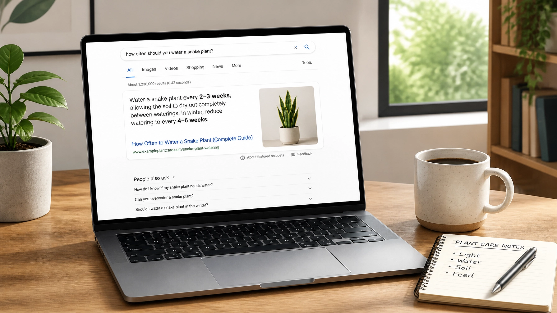 A modern workspace showing a search result that provides a clear, direct answer to a user query