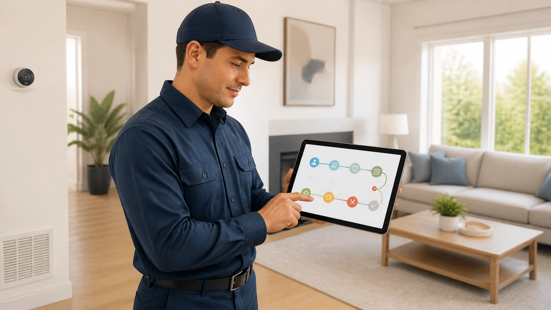 A home service professional reviewing customer journey data on a tablet