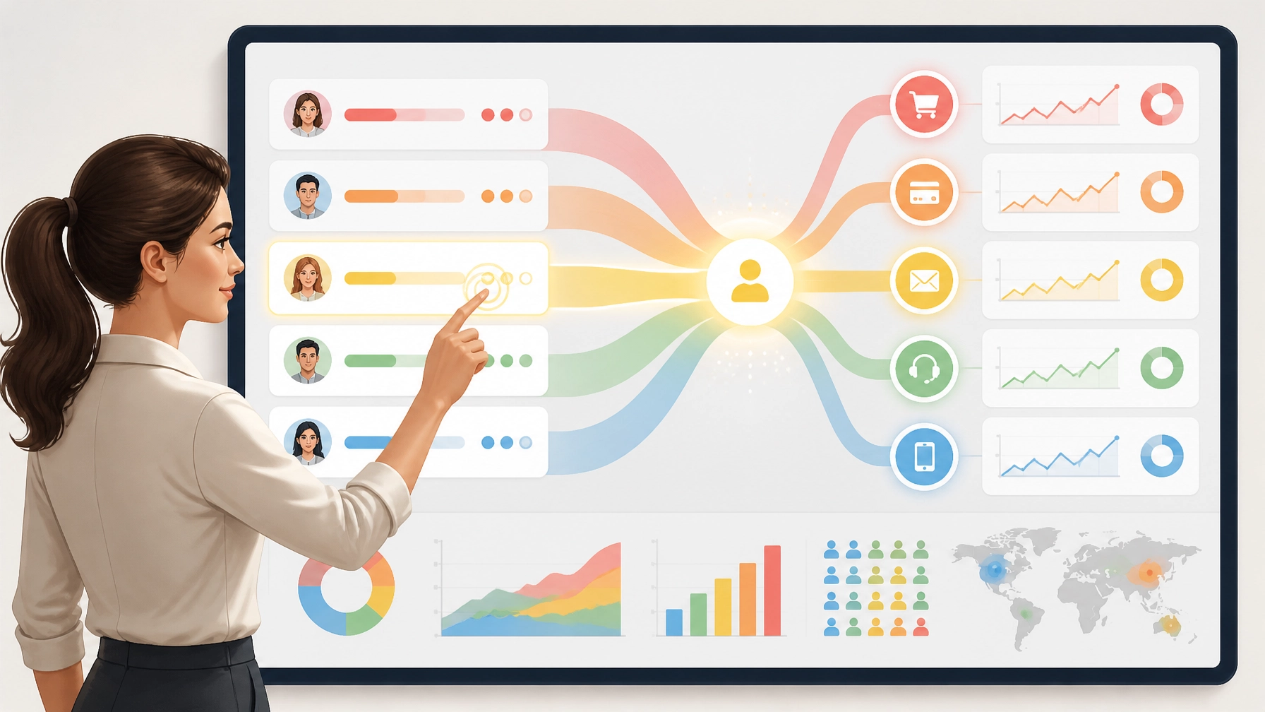 Digital strategy dashboard showing interactive customer intent indicators and conversion pathways