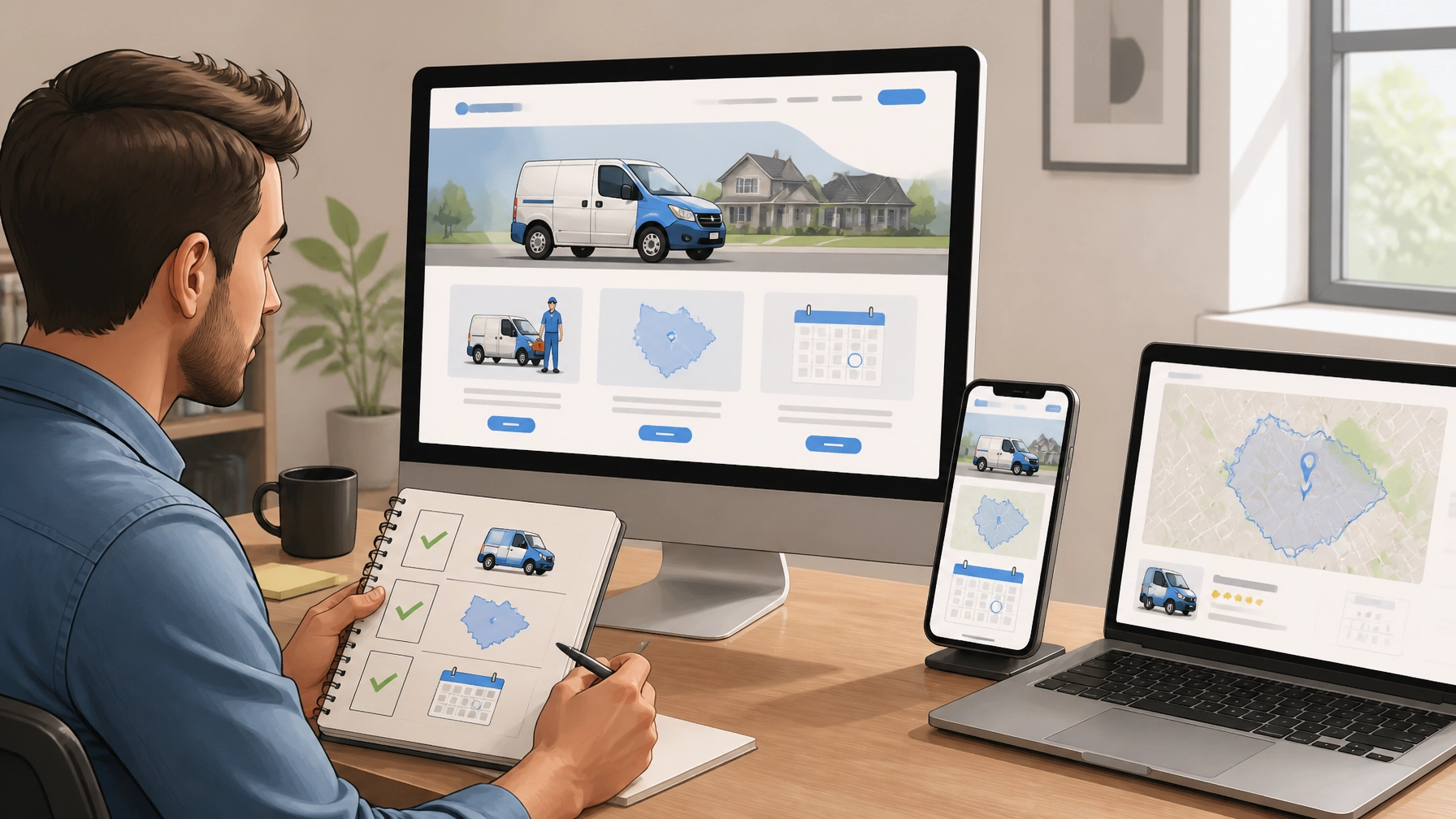 Marketer aligning the same business information across a website, phone, and local listing