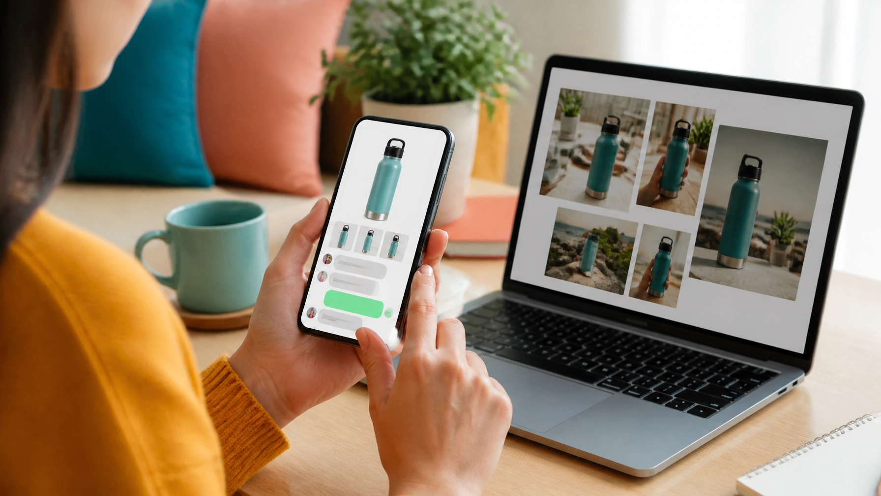 Ecommerce shopper sharing an honest product comparison with a private group chat