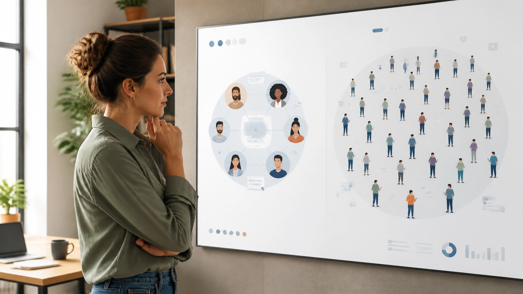 Marketing strategist comparing a focused engaged community with a large distracted crowd