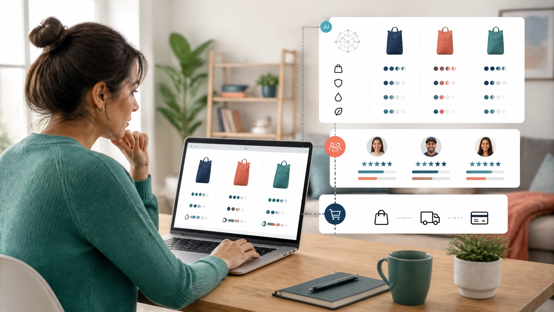 Customer comparing products with AI assistance before confirming a purchase